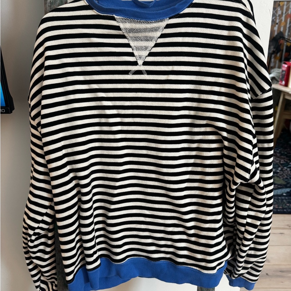 FREE People Viral Striped Black and White Sweater with Blue Accents